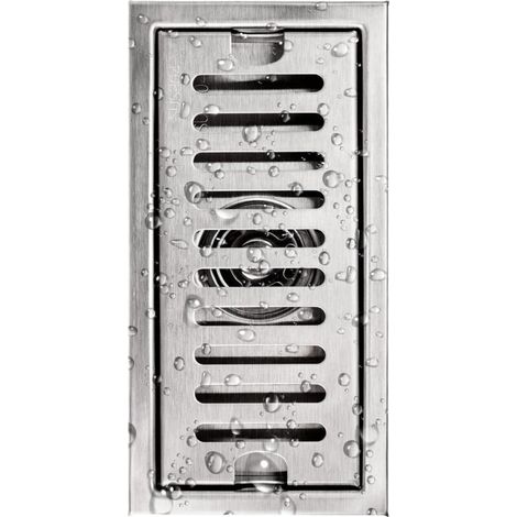 Scarico a pavimento, 20 x 10 cm, rettangolare, argento. Scarico a pavimento con griglia in acciaio inox, adatto per servizi igienici, bagni, cucine, balconi. (1/4)