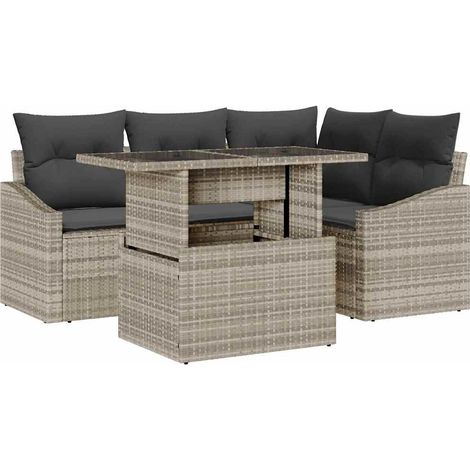 Garden Sofa Set with Cushion 5 pcs Light Grey Poly Rattan vidaXL