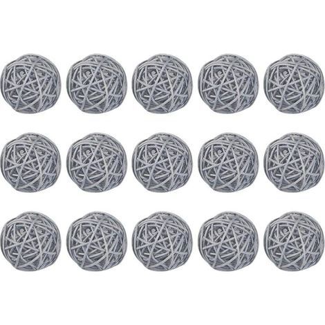 Boules de Rotin en Osier Bricolage Artisanat à La Main Vigne Boule Ronde Pendentif Décoration de Table de Mariage pour Bébé Chambre Pépinière Maison 15 Pièces 5 Cm,gris (1/4)