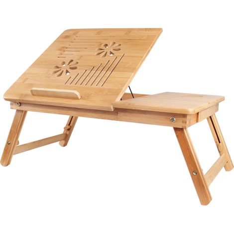 So-Tech – Table pliante pour ordinateur portable – Bureau ajustable en bambou – Surface ventilée 55,1 x 35,1 cm – Hauteur réglable 22-30 cm