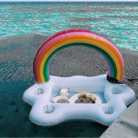Bouée gonflable avec porte-gobelets en forme de nuage arc-en-ciel pour les fêtes d'été. (1/4)