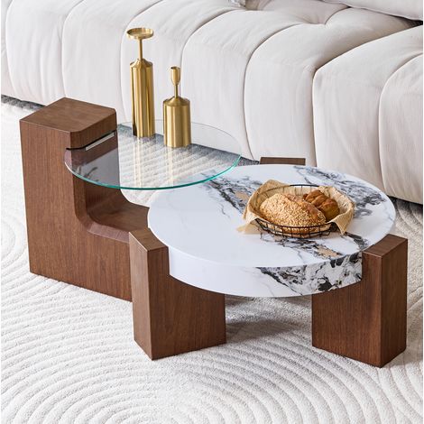 Set tavolini rotondi separabili in MDF e vetro OKMYHOME (1/5)