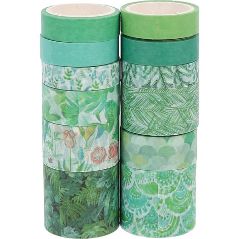 12 Rouleaux Présent Rentrée Ruban Adhésif Washi Vert Papier Pvc (1/5)