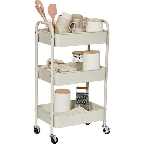 Chariot De Rangement en Métal - Desserte À roulettes avec 3 Niveaux pour La Cuisine, La Salle De Bain, Le Bureau - 44x30,5x78 cm - Gris Clair (1/5)