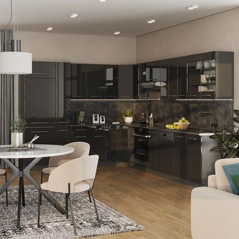 Cuisine en angle Fame-Line, Anthracite Haute brillance/Anthracite, 347 x 257 cm sans PT, Vicco