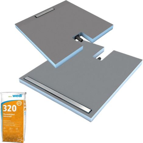 Wedi – Receveur de douche à carreler 120 x 90 cm – Écoulement linéaire sur le petit côté – Bonde intégrée – Ultra plat pour rénovation