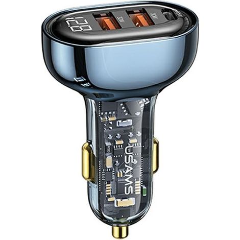 USAMS Autoladegerät 2xUSB1xUSBC 125W Schnellladung transparent blau CC158CC02 USCC158
