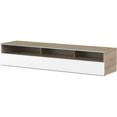 Meuble TV 3 niches bois clair et blanc Miami 160cm (1/2)