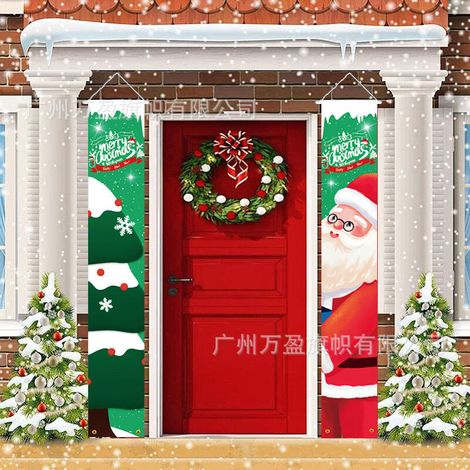 2 distiques de Noël décorations extérieures drapeaux extérieurs distiques de Noël Père Noël style sapin de Noël décoration ambiance festive drapeaux suspendus 180 cm x 30 cm tissu polyester 100D (1/5)