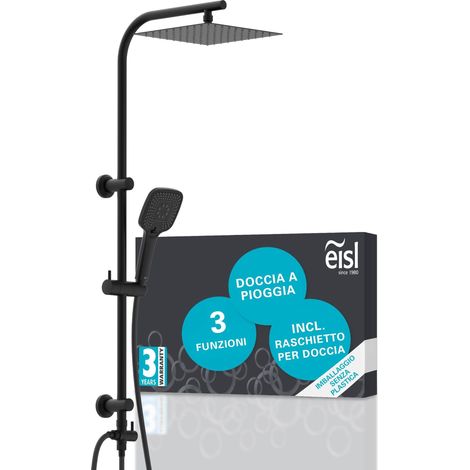 EISL Easy Deluxe Set doccia nero, sistema doccia senza rubinetto, 2 in 1, con grande doccia a pioggia in acciaio inox (300 x 300 mm) e doccetta a mano, doccia a pioggia senza rubinetto, colore nero (1/5)