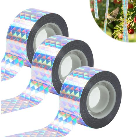 Lot de 3 rouleaux de bande réfléchissante double face pour répulsif oiseaux 80 m x 2 virgule 4 cm balcon fenêtre arbres fruitiers (1/4)