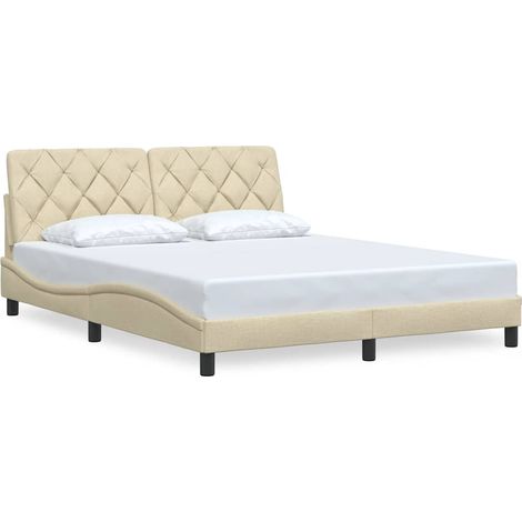 Lit double，Lit adulte，Cadre de lit sans matelas crème 160x200 cm tissu CFW5195102 (1/5)