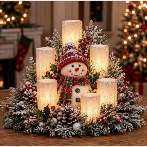 Kreatives Weihnachtsbeleuchtungs-Tischgesteck mit flammenloser Kerze – Weihnachtsgeschenk für Zuhause – Stil A