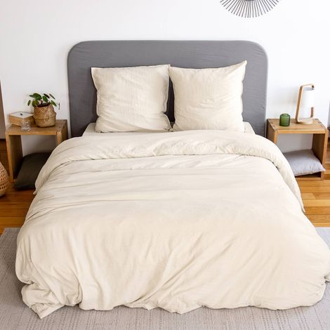 sweeek - Bettwäche-Set sandgelb aus vorgewaschener Mikrofaser für ein Doppelbett - 260 x 240 cm
