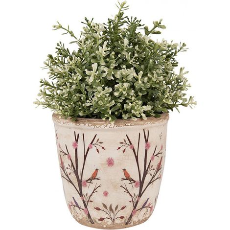 Pot de fleurs beige marron céramique 14x14x13 cm (1/2)