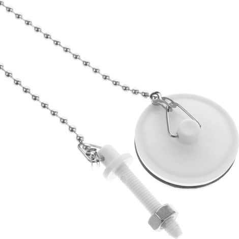 Bouchon vidange évier - blanc - inox/plastique - avec chaîne (1/5)