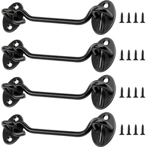 (black)Verrou Porte Coulissante 4 Pièces, Crochet Cabin 4 inch, Acier Inoxydable Porte Loquet, Crochet Fermeture Porte pour Serrures Porte de Grange