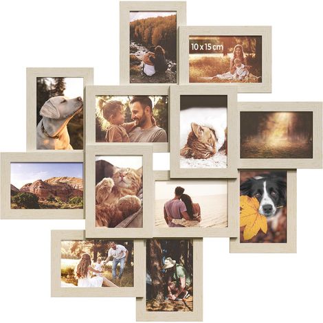 Cadres Pêle-Mêle, 12 Cadres pour Photos 10x15 cm, Galerie Photo Murale, Multi-Cadres, Décoration Murale, Beige Naturel (1/5)