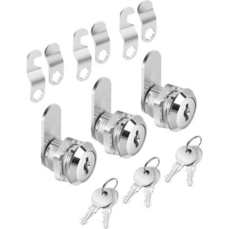 Schrankschlösser mit Schlüsseln, 5/8", 3er-Set, Nockenschlösser für gleichschließende Schränke, Aktenschrankschloss mit Schlüssel