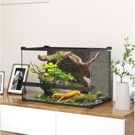 Terrario de cristal 50 x 30 x 35 cm negro con frontal ventilado OKMYHOME (1/5)