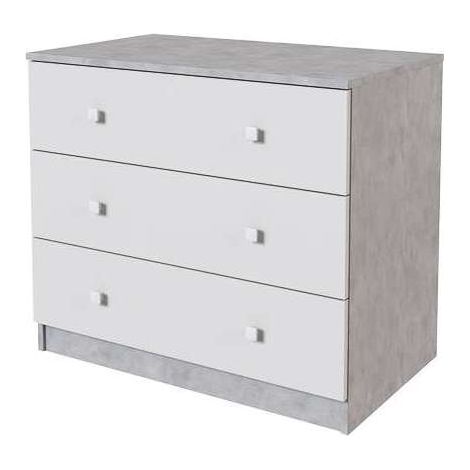 Cómoda 3 cajones Luca acabado cemento/blanco. 69.9cm(alto), 80cm(ancho), 48cm(fondo)