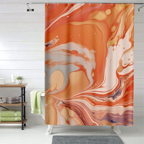 Rideau de douche texture marbre graphique, œillets plastique, lavable machine (1/5)