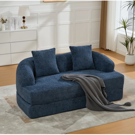 Sofá cama convertible 157x84x65 cm azul marino en chenilla con 2 cojines y apertura rápida (1/5)