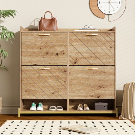 Scarpiera in legno con ante e ripiano, 109x24x100 cm (1/5)