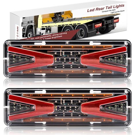 2PCS Feu de Arriere Remorque LED, 24V 56-LED Feux Arrière de Remorque Multifonctionnel pour Camion Van Remorque RV Caravane Tracteur. (1/5)