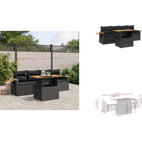 5-tlg. Garten-Sofagarnitur mit Kissen Schwarz Poly Rattan - Gartenmöbel - Outdoor Möbel - Rattan Gartenset - Lounge Set - Sofasitzgruppe (1/3)