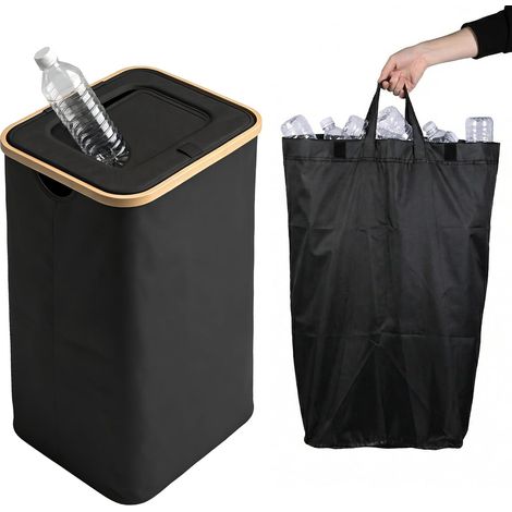 Panier à Linge avec Couvercle et Sac Intérieur Amovible 100L Corbeille à Linge Pliable Grande Capacité, Bac à Linge Sale avec Poignées pour Chambre, Buanderie, Salle de Bain, Noir (1/5)