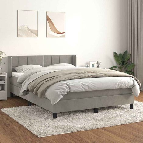 vidaXL Sommier à lattes de lit et matelas Gris clair 140x190cm Velours (1/5)