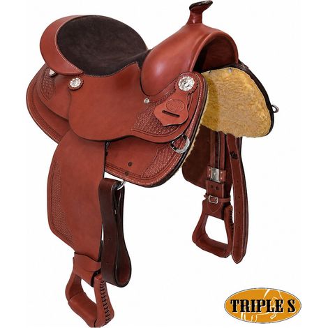 marrone - Sella western Triple S da Pleasure con arcione full quarter completa di sottopancia