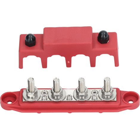 Bloc de distribution électrique 4 postes, barre omnibus avec couvercle, bornes M8, 250 A, pour bateau, auto et camping-car, rouge (1/5)