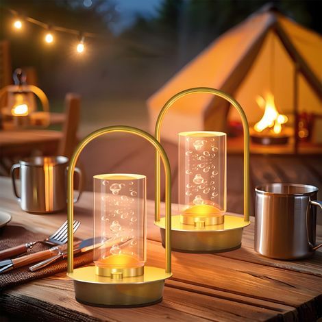 Lot de 2 lampes de table portables d'extérieur sans fil, 3 couleurs, à intensité variable, rechargeables, pour salon, chambre à coucher, terrasse, restaurant (1/5)