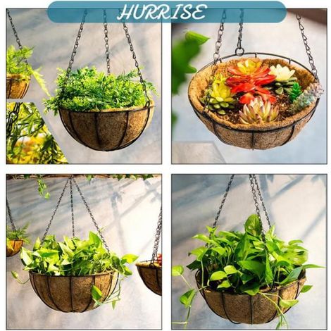 Panier Suspendu - Pot De Fleurs En Noix De Coco - Pour Balcon Fenêtre Jardin - 25 x 45 x 10 cm - 1 Pièce (1/5)