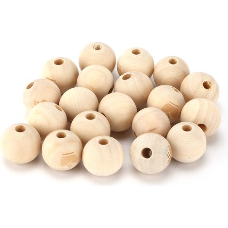 20pcs Wooden Beads Round Wood Color Cute Pattern Beads Bulk with Hole for DIY Handicraft Graffiti Decoration Gift (1/5)