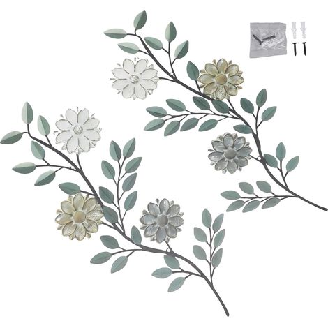 Décoration murale en feuille de métal, lot de 2 pièces, 40 cm (15,7 pouces), motif floral vintage pour la maison, le salon, la chambre ou le jardin. (1/4)