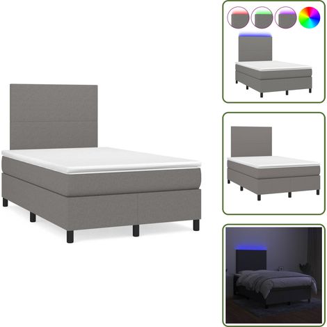 The Living Store Sommier à lattes de lit matelas LED gris foncé 120x190 cm tissu - Sommier Tapissier - Lit Plateforme - Lit Avec Led - Matelas À Ressorts Ensachés - Têtière Ajustable (1/5)