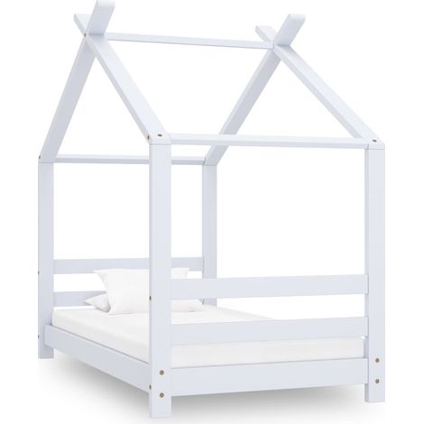 Lit simple pour enfant - Cadre de lit Blanc Bois de pin massif 70x140 cm BV362098 - BonneVie (1/5)