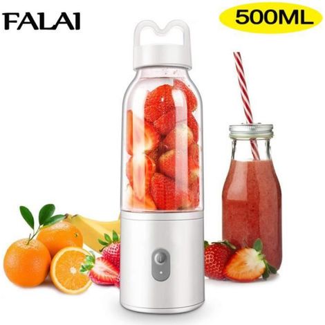 Blender Portable - 500 ml - 4 Lames Acier Inoxydable 304 - USB Rechargeable 4000 mAh - 18000 tr/min - Pour Smoothies Fruits Légumes Milkshake - 1 Pièce (1/4)