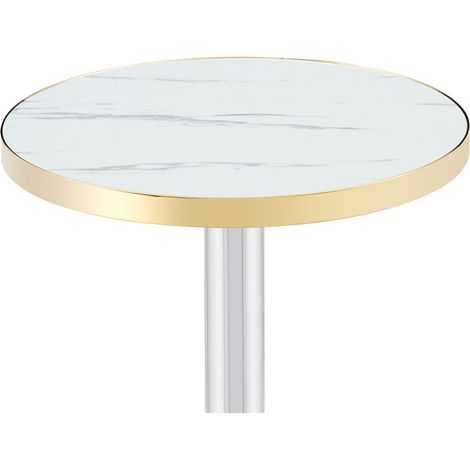 Moderner runder Couchtisch 60 cm weiß in Marmoroptik mit Goldrand und Metallgestell (1/5)