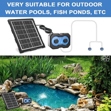 Pompe à Air Solaire pour Bassin Aérateur de Bassin à Poisson Extérieur avec Double Bouton Réglable Débit d'air Pompe Oxygénateur Solaire pour Aquarium Étang Fontaine et Culture Hydroponique