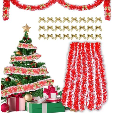 Guirlande de sapin 10m Rouge avec 24 nœuds de Noël dorés, Déco intérieur & extérieur