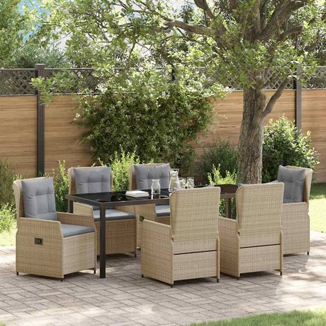 Garten Essgruppe 7 pcs Beige und Hellgrau Poly-Rattan (1/5)