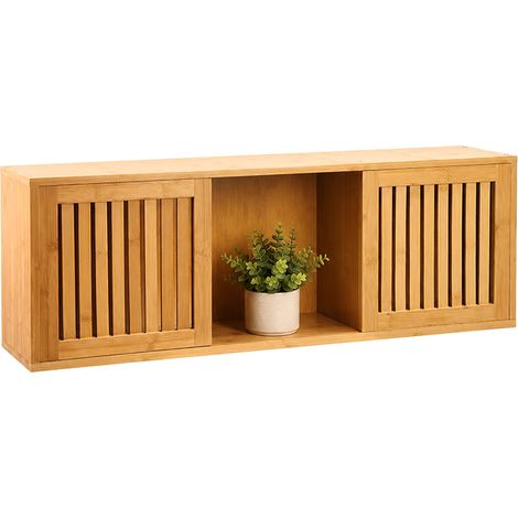 Relaxdays Wandregal, 2 Schiebetüren, 3 Fächer, Bambus, HBT: 33 x 92,5 x 20 cm, Hängeregal Wohnzimmer, Küche, Flur, natur (1/5)