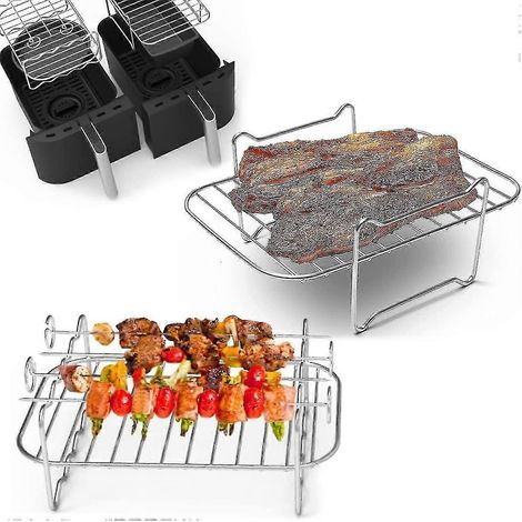 Lot de 2 grilles pour friteuse à air chaud à double panier, en acier inoxydable 304. Accessoires pour friteuse à air chaud : grille de cuisson pour four et micro-ondes. (1/5)