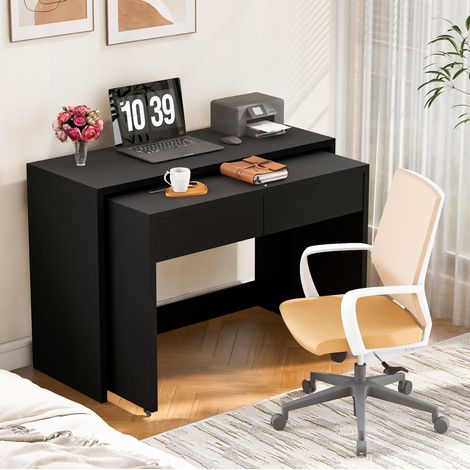 Escritorio 2 en 1 de tablero de partículas 110 x 40 x 78 cm negro, plegable y extensible con ruedas (1/5)
