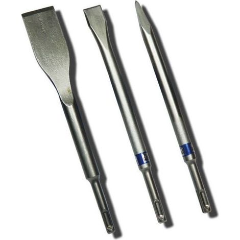 Juego de cinceles de 3 piezas (para hormigón y mampostería, accesorio para taladro percutor) Plata