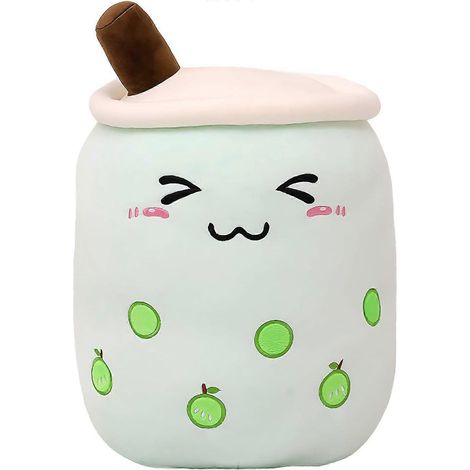 Niedliches Bubble-Tea-Plüschtier, Boba-förmiges Getränkekissen, Geschenk für Kinder, grüne geschlossene Augen, 24 cm (1/5)